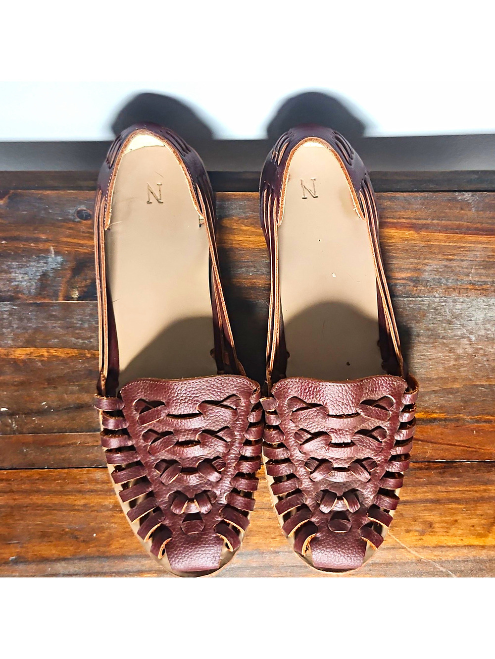 Nisolo Women’s Brown Woven Leather Slip-On Flats Closed Toe Rubber Sole US 10